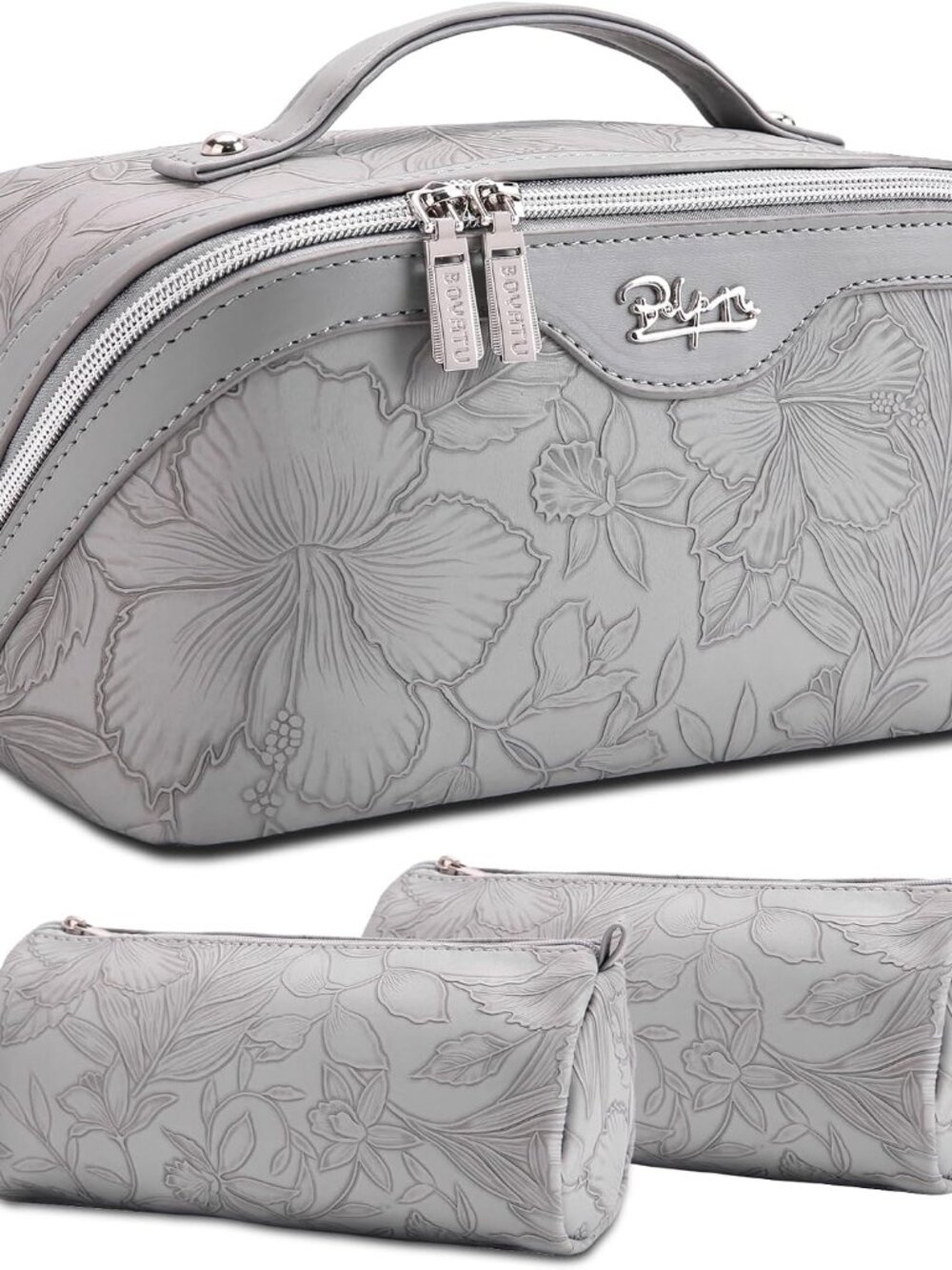 Travel Makeup Bags Cosmetic Organizer Bag: 3-Set Large Capacity Make up Bag - PU